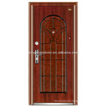 Custom Steel Wood Armored Door with Beautiful Wood Grain Color and Special Arched Top Panel Design